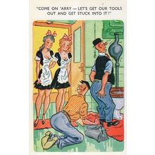 Foreman & Factory Worker In Plumbing Toilet Lavatory Leak Comic Postcard