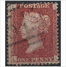 1858 SG43 1d Red Plate 198 Fine Used "LL".