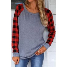 Red Plaid Raglan Long Sleeve Top