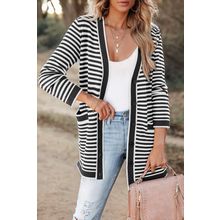 Black Stripe Long Sleeve Button up Tunic Cardigan
