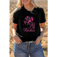 Black Cowgirl Rodeo Embroidered Pattern Western Fashion Tee
