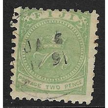 FIJI 1881-90 QV 2d PERF 10 YELLOW-GREEN USED SG40