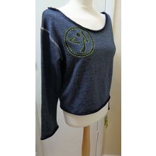 Zumba Suave raw edge Sweatshirt Top Long sleeved Indigo Blue M