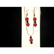 Sophisticated large cloudy crimson & black earrings matching necklace