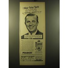 1949 Polident Denture Cleaner Ad - I wear false teeth yet my mouth feels fresh