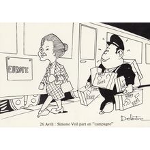 Simone Veil Part En Campagne French Politics Comic Postcard