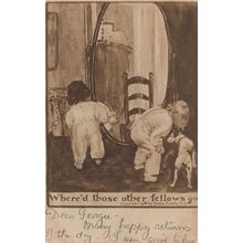 Hide & Seek Dog Antique WW1 Childrens Game Postcard