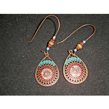Delicate turquoise & red colour tribal native style bronze style kidney earrings