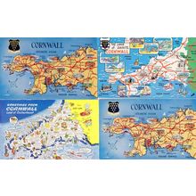 Cornwall 4x 1960s Map Cartography Postcard s