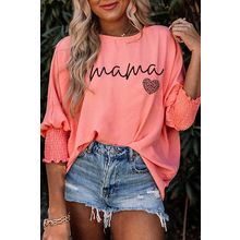 Pink mama Leopard Heart Print Shirred 3/4 Sleeve Top