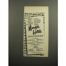 1952 Manger Hotels Ad - You'll find it more convenient more comfortable