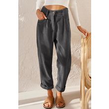 Gray Corduroy High Waist Straight Leg Pants