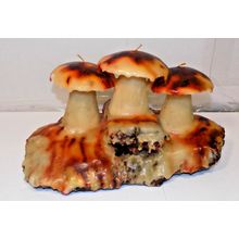 Vintage 1970's Wax Candle Sculpture Mushroom Wax Novelty Art Wood Base