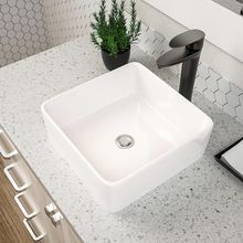 Dcolora 15X15" White Ceramic Porcelain Square Bathroom above Counter Vessel Sink