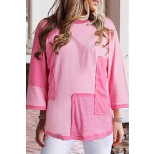 Bonbon Oversized Patched High Low Bracelet Sleeve Plus Size T Shirt