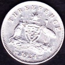 1924 Australia 1 Threepence Silver Coin