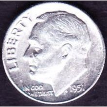 1951 USA 10 Cents Silver Coin Roosevelt
