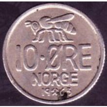 1963 Norway 10 Ore Coin