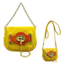 Pebble Leather-like Small Flap Purse w/ Metal Chain Strap And Twist Lock - Ye...