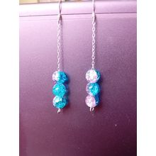 Silver Pink And Blue Bead Drop Earrings