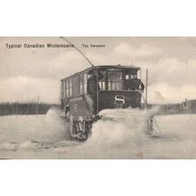 Typical Canadian Winterscene The Sweeper Snow Machine Antique Postcard