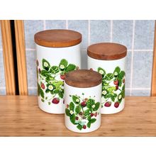 A set of three Portmeirion Summer Strawberries storage jars