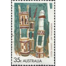 AUSTRALIA, Aboriginal Art, Grave Posts, green-grey 1971, 35c, #5