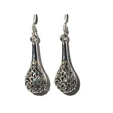 Sterling Silver Filigree Flower Vase Dangle Earrings
