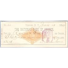 New York Vernon Cancelled Check National Bank Of Vernon Check #66 Dated: J~56