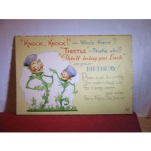 KNOCK, KNOCK, HUMOUR BIRTHDAY, VINTAGE BIRTHDAY GREETINGS CARD blank back =