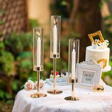 Gold Taper Candle Holder Hurricane: Glass Candlestick Holder Tall Candle Sticks
