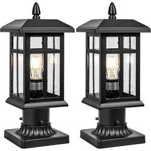 2 Packs Outdoor Post Light, Black Pole Lantern Lighting Fixture with Pier Mount