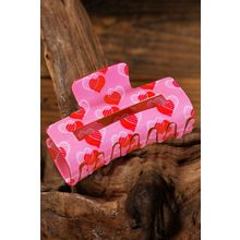 Pink Double Heart Printed Valentines Fashion Hair Claw