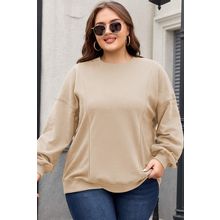 Apricot Loose Patchwork Crewneck Plus Size Sweatshirt