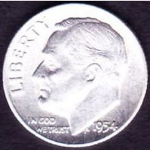 1954 USA 10 Cents Silver Coin Roosevelt
