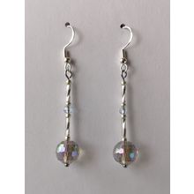 Aurora Borealis Long Dangle Earrings Silver Plated Hooks