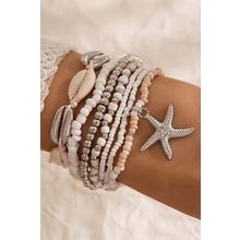 White 7pcs Starfish Seashell Beaded Bracelet Set