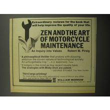 1974 William Morrow Book Ad - Zen and the Art of Motorcycle Maintenance