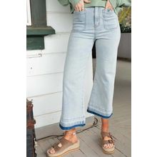 Beau Blue Acid Wash Contrast Edge Pocketed Cropped Jeans