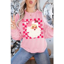 Pink Fancy Checkered Father Christmas Graphic Sweatshirt