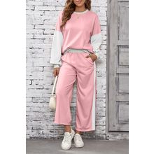 Light Pink 2pcs Color Block Pullover Loose Pant Set