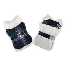 Sherpa-Lined Dog Harness Coat - Blue & Green Plaid Large
