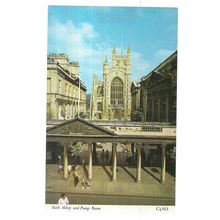 BATH ABBEY & PUMP ROOM, SOMERSET unused vintage postcard by Harvey Barton =