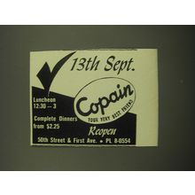 1949 Copain Restaurant Ad - 13th Sept.