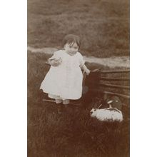 Girl Child Playing With Her Fat Pet Rabbit Antique Real Photo Postcard