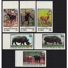 Congo WWF Endangered species 6v IMPERF Margins 1978 MNH SG#620-625
