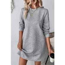 Gray Solid Color Textured Long Sleeve Shift Dress