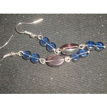 Unusual translucent blue & purple silver dipped glass long swing earrings