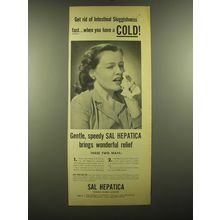 1947 Sal Hepatica Ad - Get rid of intestinal sluggishness fast