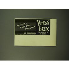1950 Press Box Restaurant Advertisement - New York's Page One dining spot